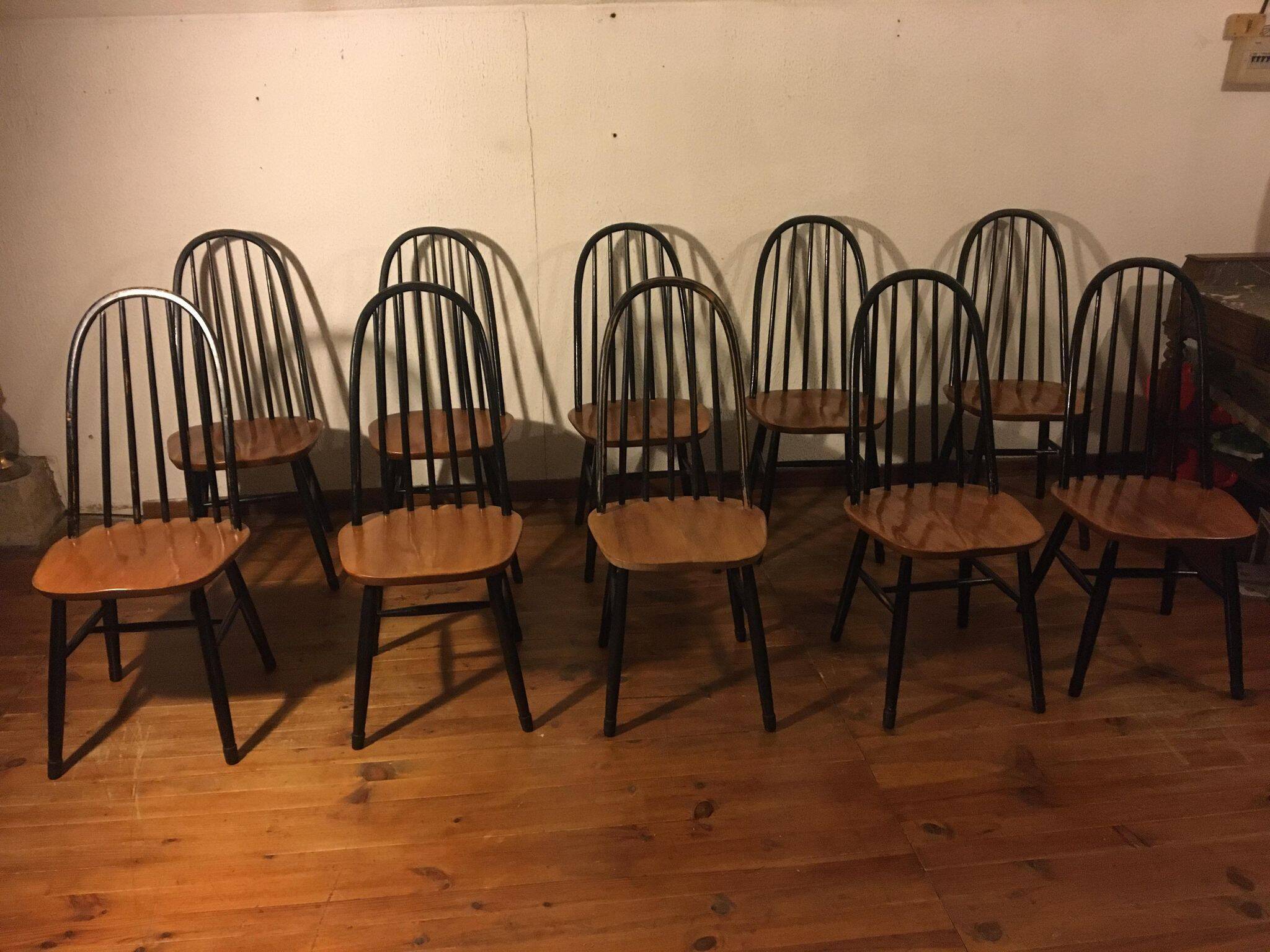 Set of 10 Ercol Quaker chairs from the 50s