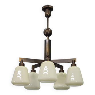 Lustre Art Déco en laiton des années 1930, Tchécoslovaquie