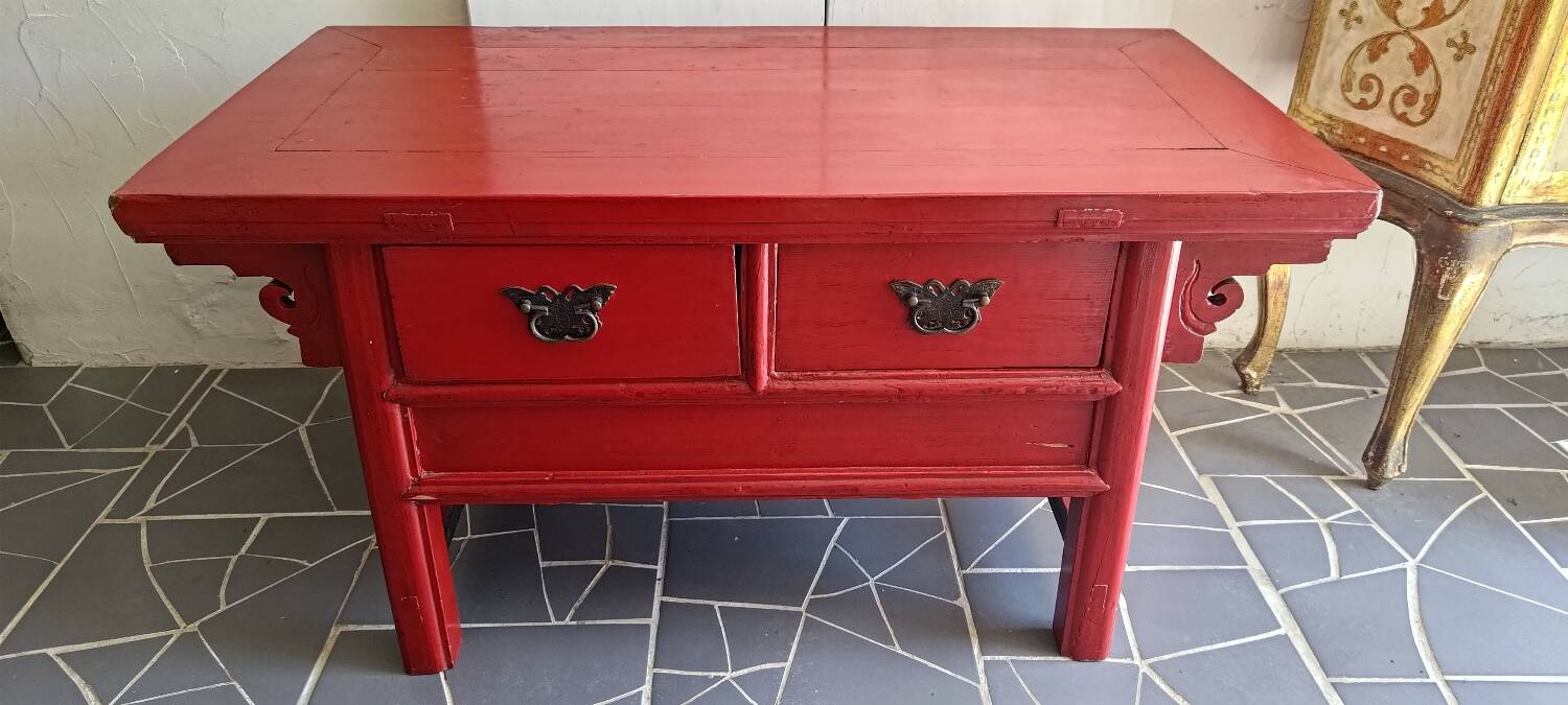 Red Chinese low cabinet