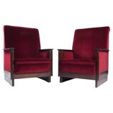 2 red velvet Amsterdam School Art Deco chairs, The Netherlands, 1930s