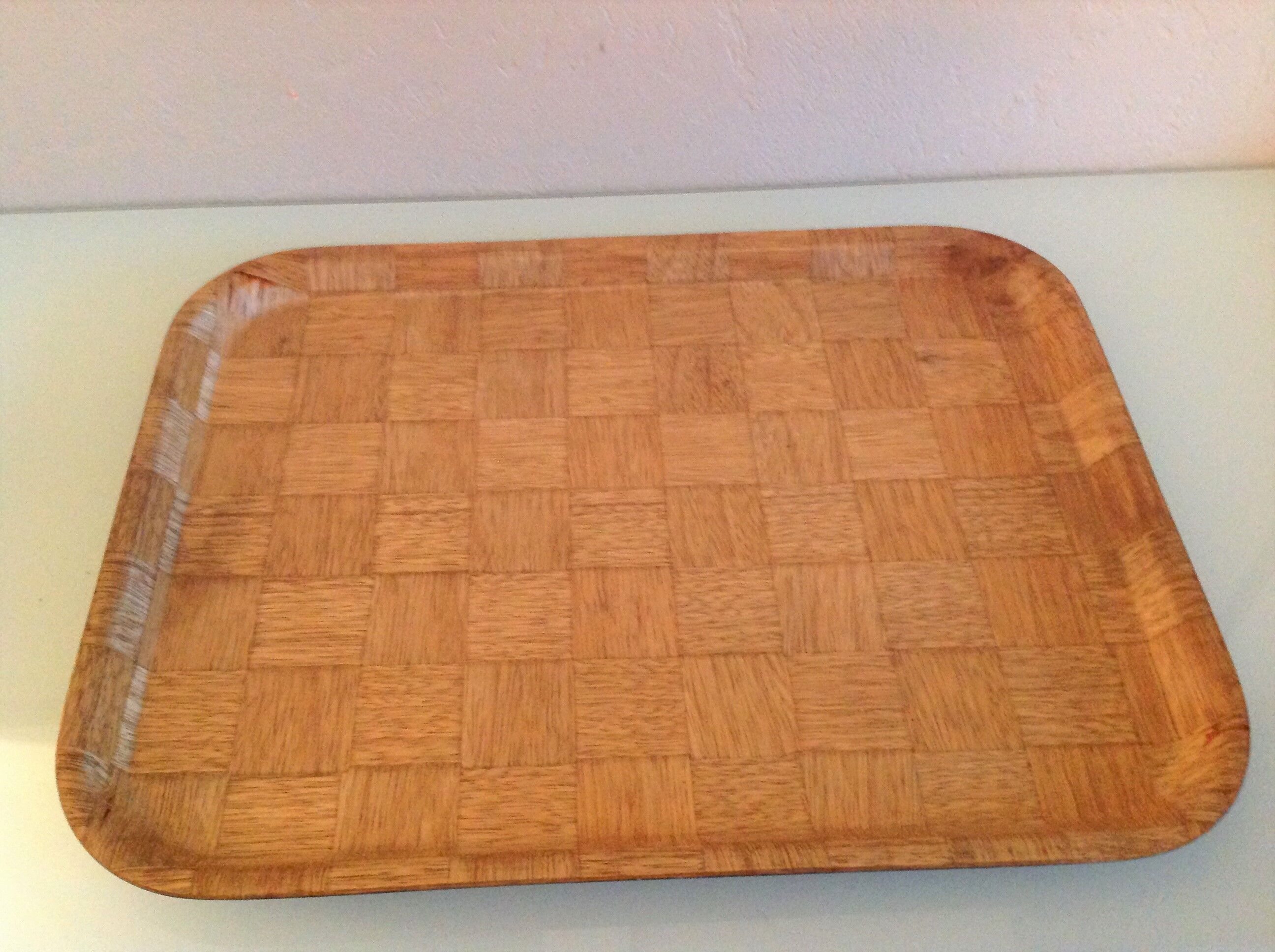 Plateau  imitation bois tressé vintage années 60-70