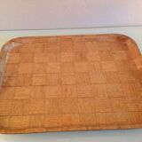 Plateau  imitation bois tressé vintage années 60-70