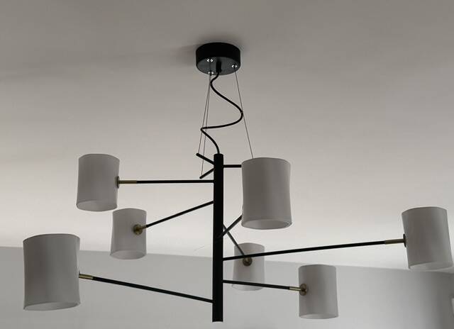 Seyvaa Large Suspension by Avionstudio – opaline glass, brass and black steel
