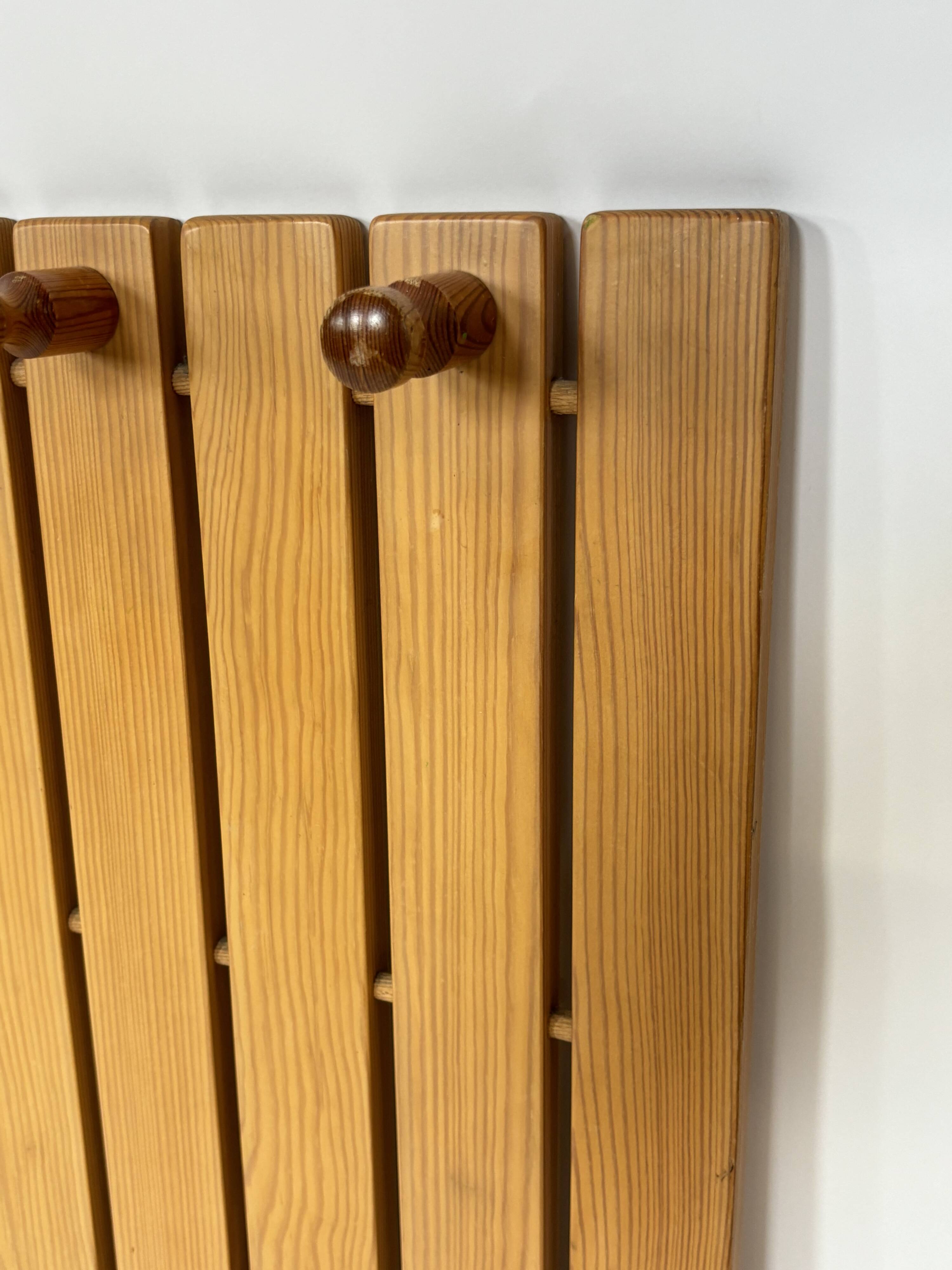 Vintage Pine Pinewood coat rack with mirror - 1970s design