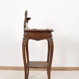 Pedestal table, old bedside table, Louis XV style, in wood and marble