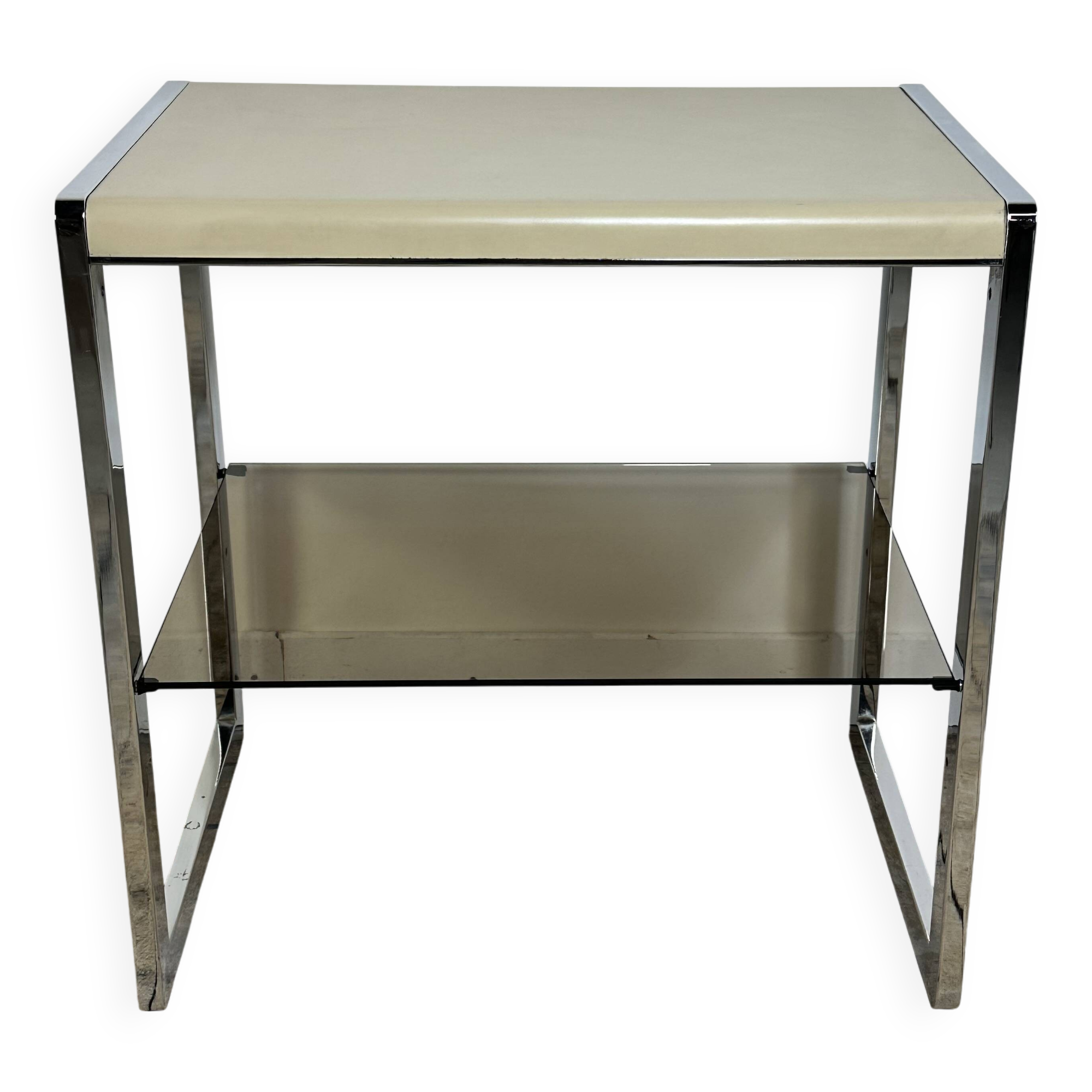 Vintage 70's side table in chrome and beige metal