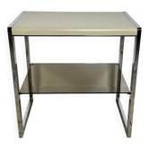 Meuble d'appoint vintage 70'S en métal chromé et beige