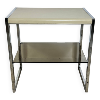 Vintage 70's side table in chrome and beige metal