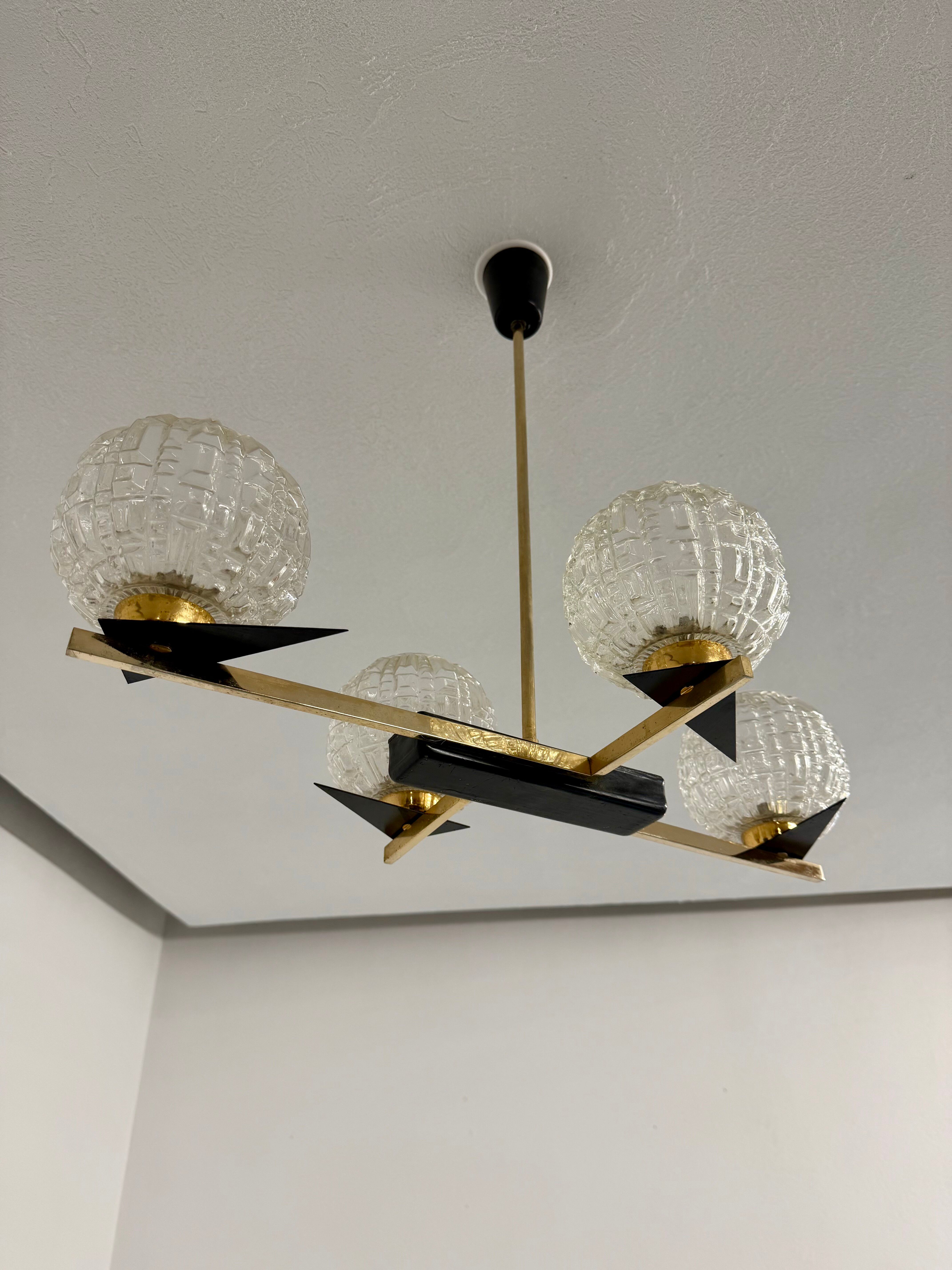 Lampe Suspension Maison Arlus 4 feux design français année 60