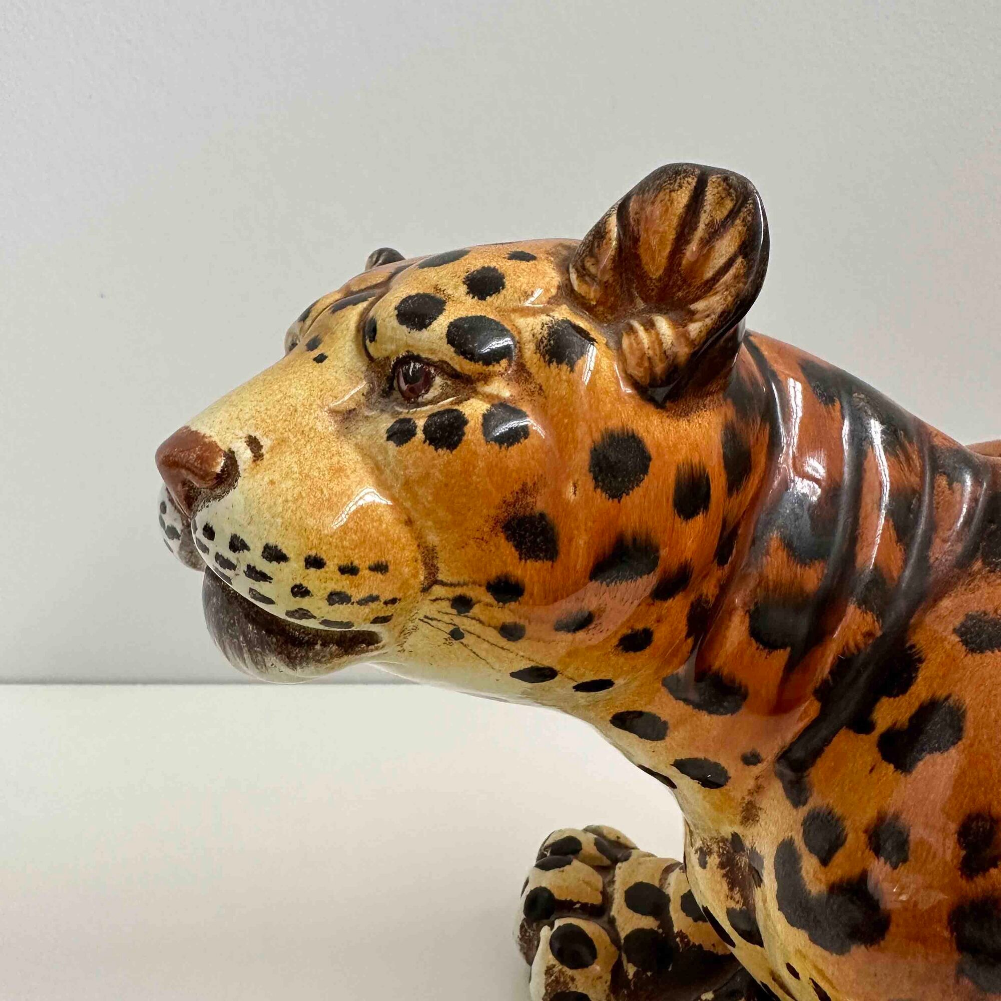 Italian handpainted leopard in ceramic, 1950s