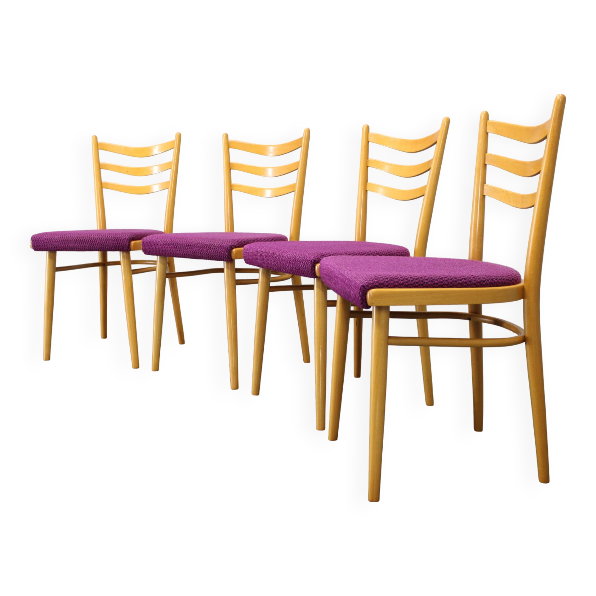 1960s Set of Four Beech Dining Chairs, Czechoslovakia