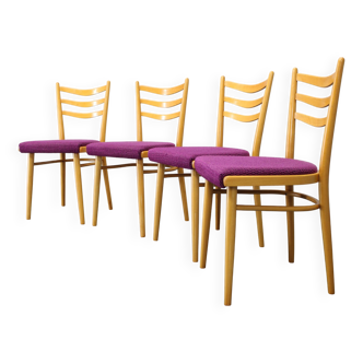 Ensemble de quatre chaises de salle à manger en hêtre des années 1960, Tchécoslovaquie