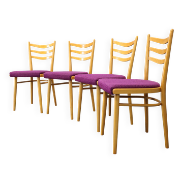 1960s Set of Four Beech Dining Chairs, Czechoslovakia