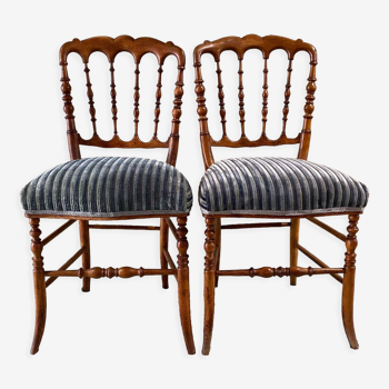 Pair of beech chairs with velvet