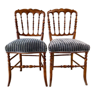 Pair of beech chairs with velvet