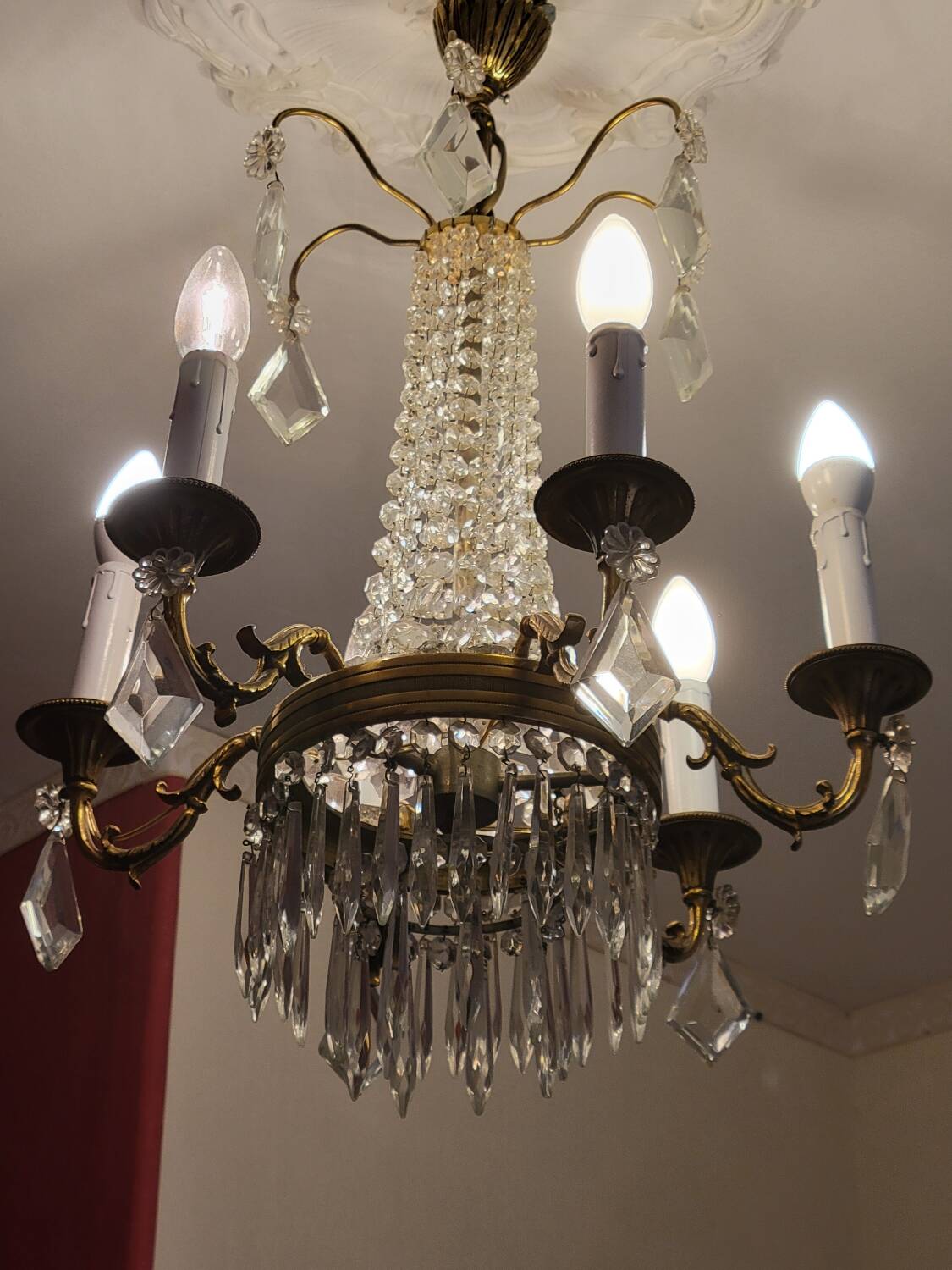 6-light hot air balloon chandelier with crystal pendants, late 19th century