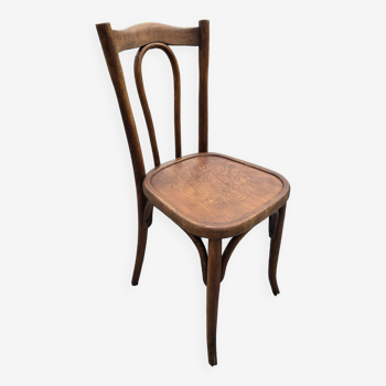 Ancienne chaise bistrot en bois courbé assise décorée