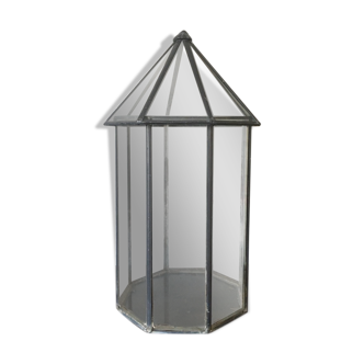 Ancient zinc terrarium and thick glass