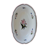 Oblong vegetable in glazed polychrome earthenware with floral decoration