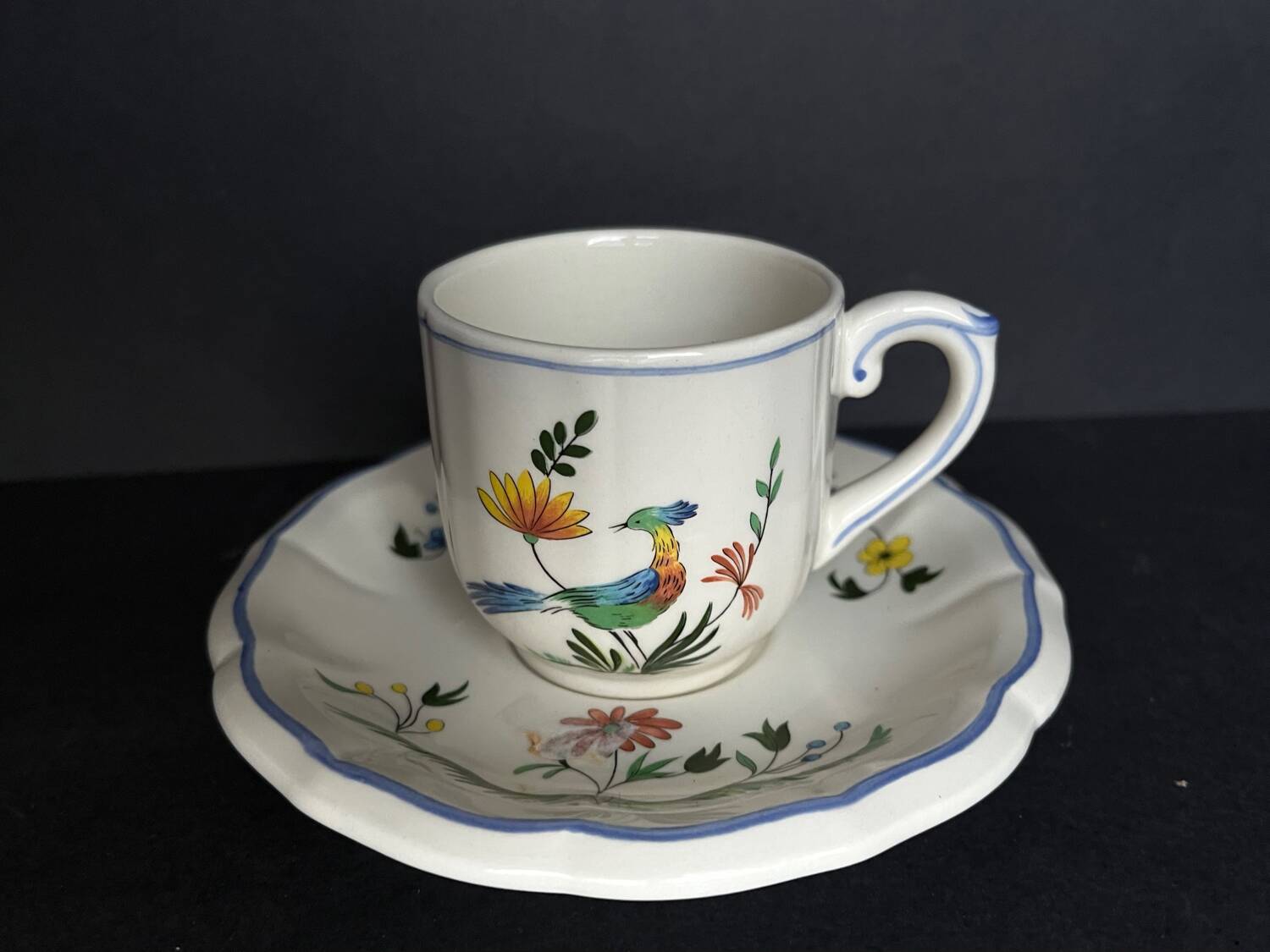 6 cups + saucers gien birds of paradise