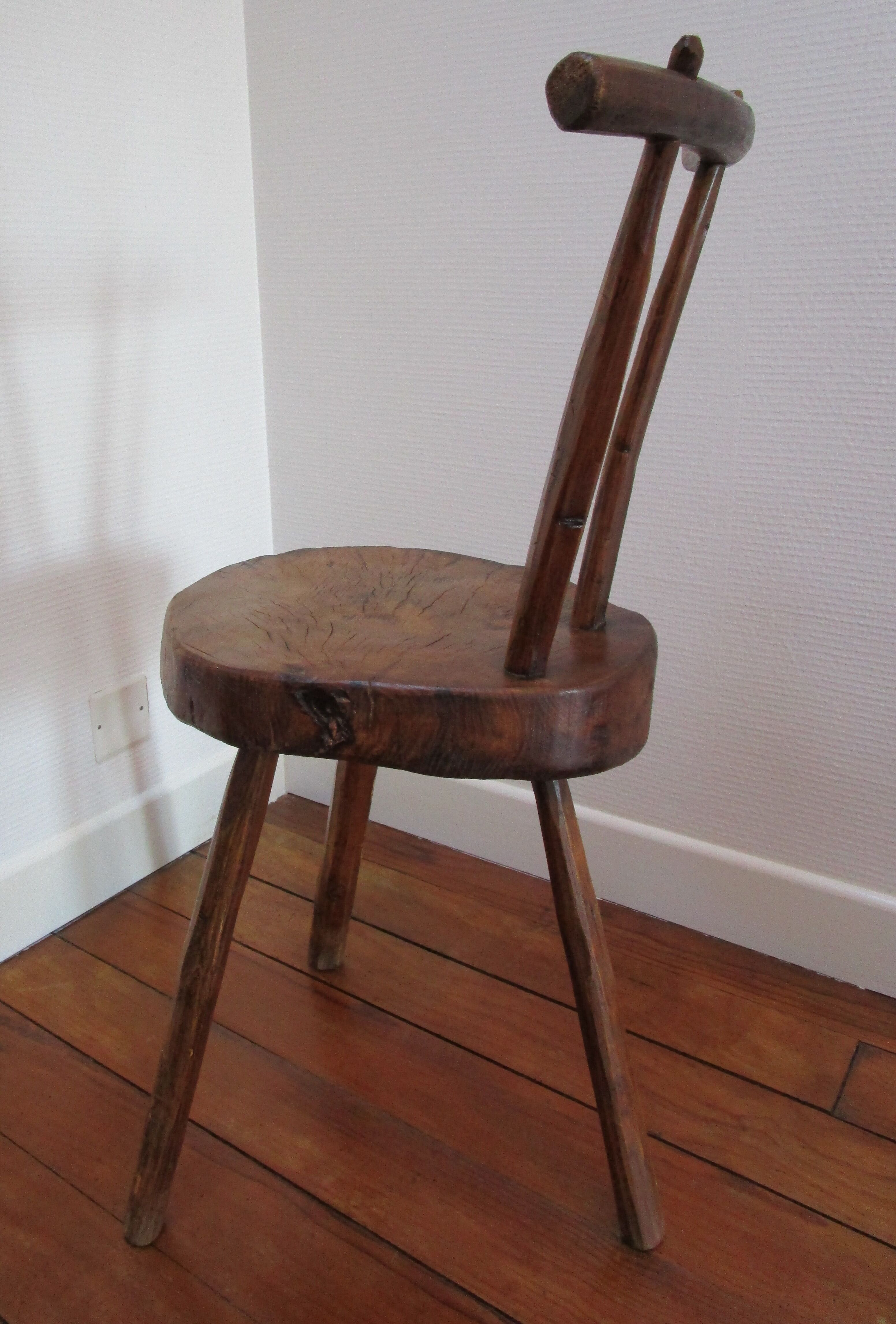 Tripod Chair solid wood folk art brutaliste
