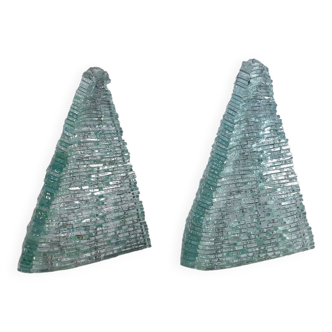 Paire d'appliques murales pyramidales en verre de style vintage français