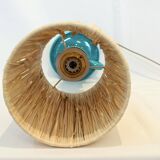 Art Deco green ceramic candle holder lamp base with raffia shade