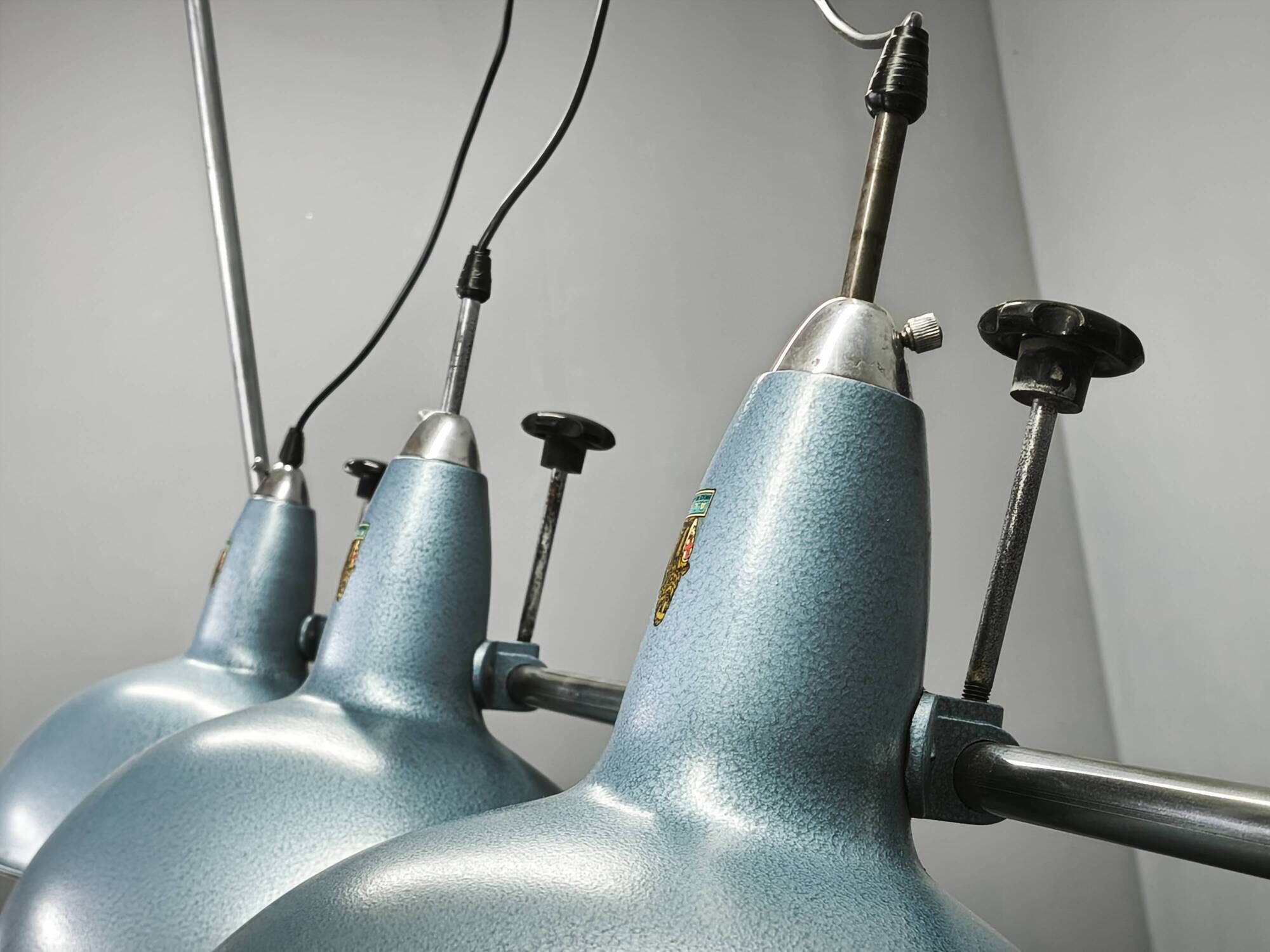 A.L.F. Firenze Italian Industrial Three-Light Chandelier, 1970s