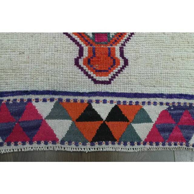 1970s Vintage Turkish Oushak Handmade Wool Cotton White Runner Rug 75x336