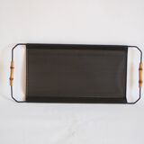 Perforated metal serving tray with bamboo handles, 1950s.