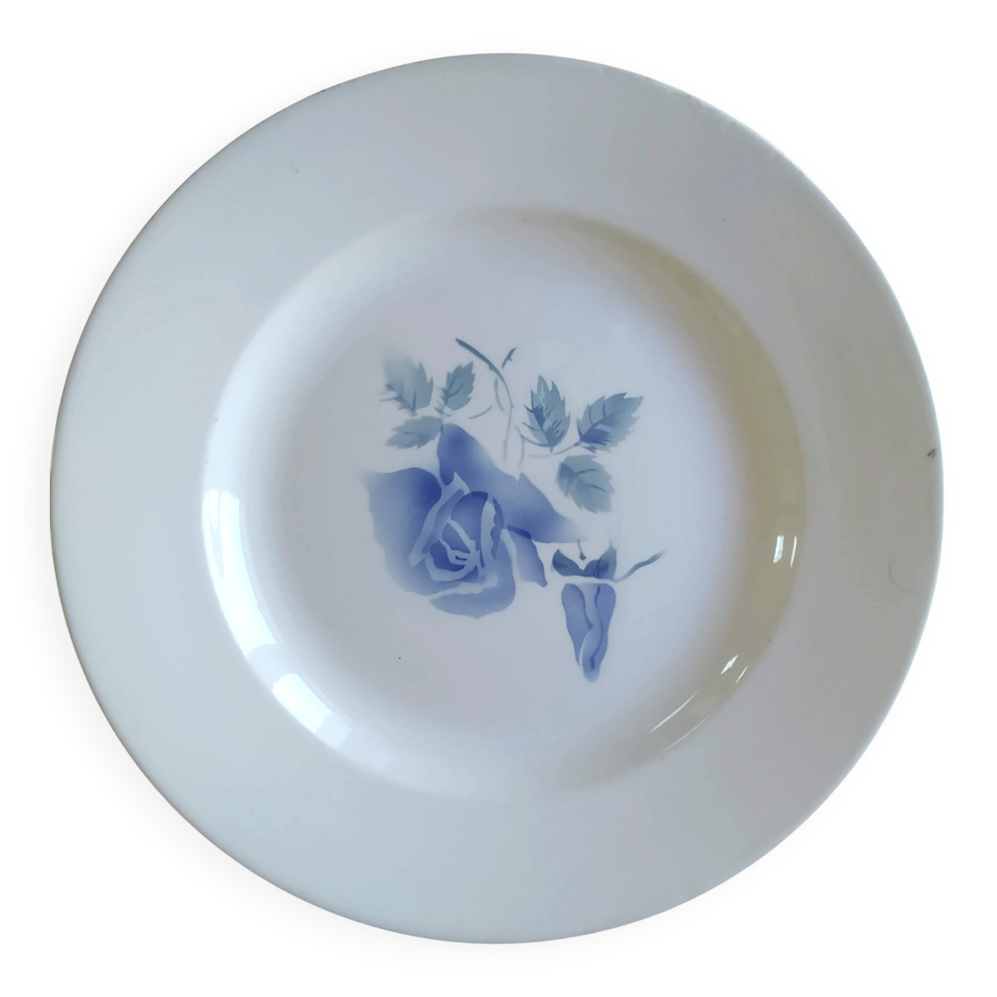 Round serving dish Digoin Sarreguemines Blue roses