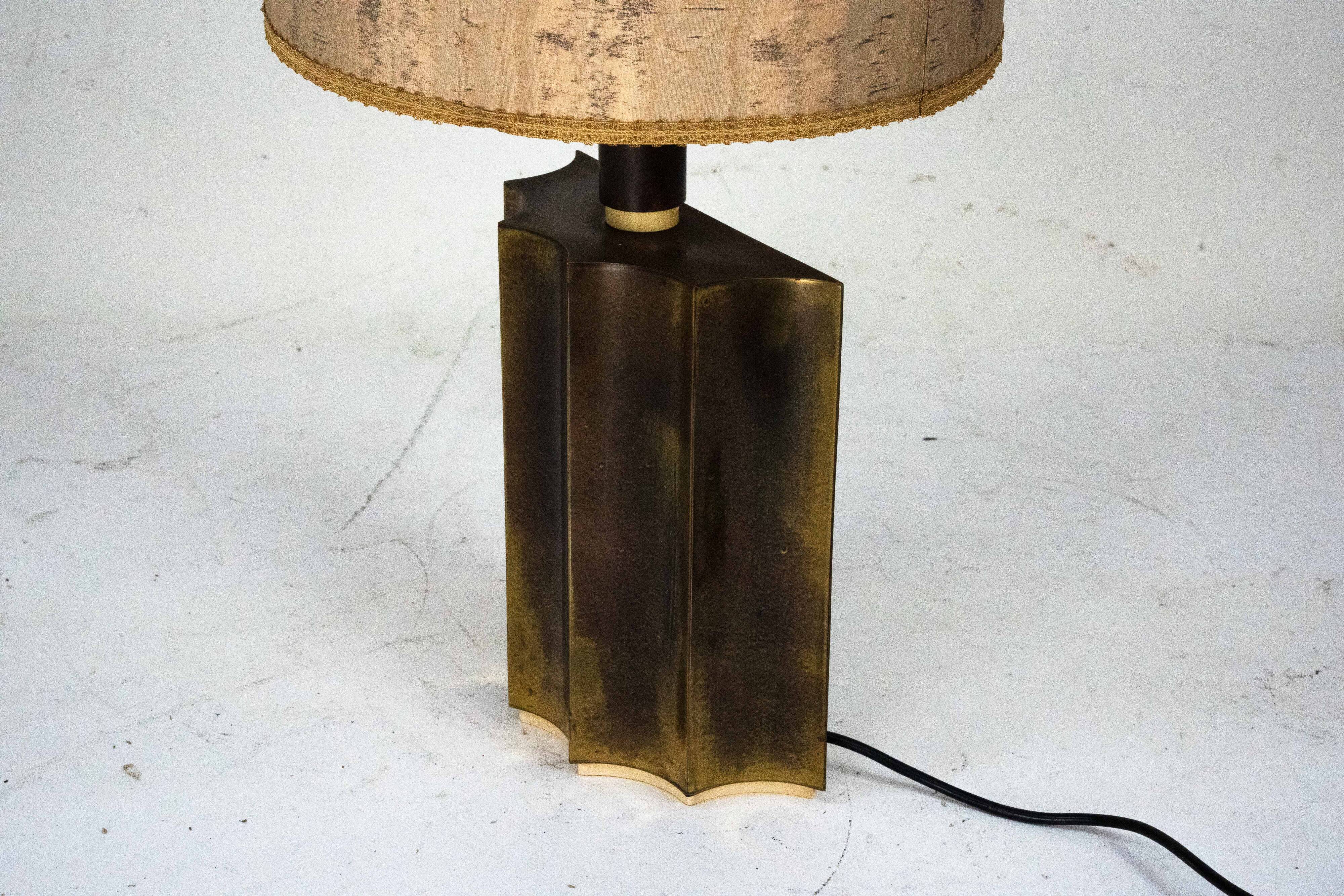 Vintage Brass Table Lamp with Fabric Shade – Original Patina. Italy 1970s