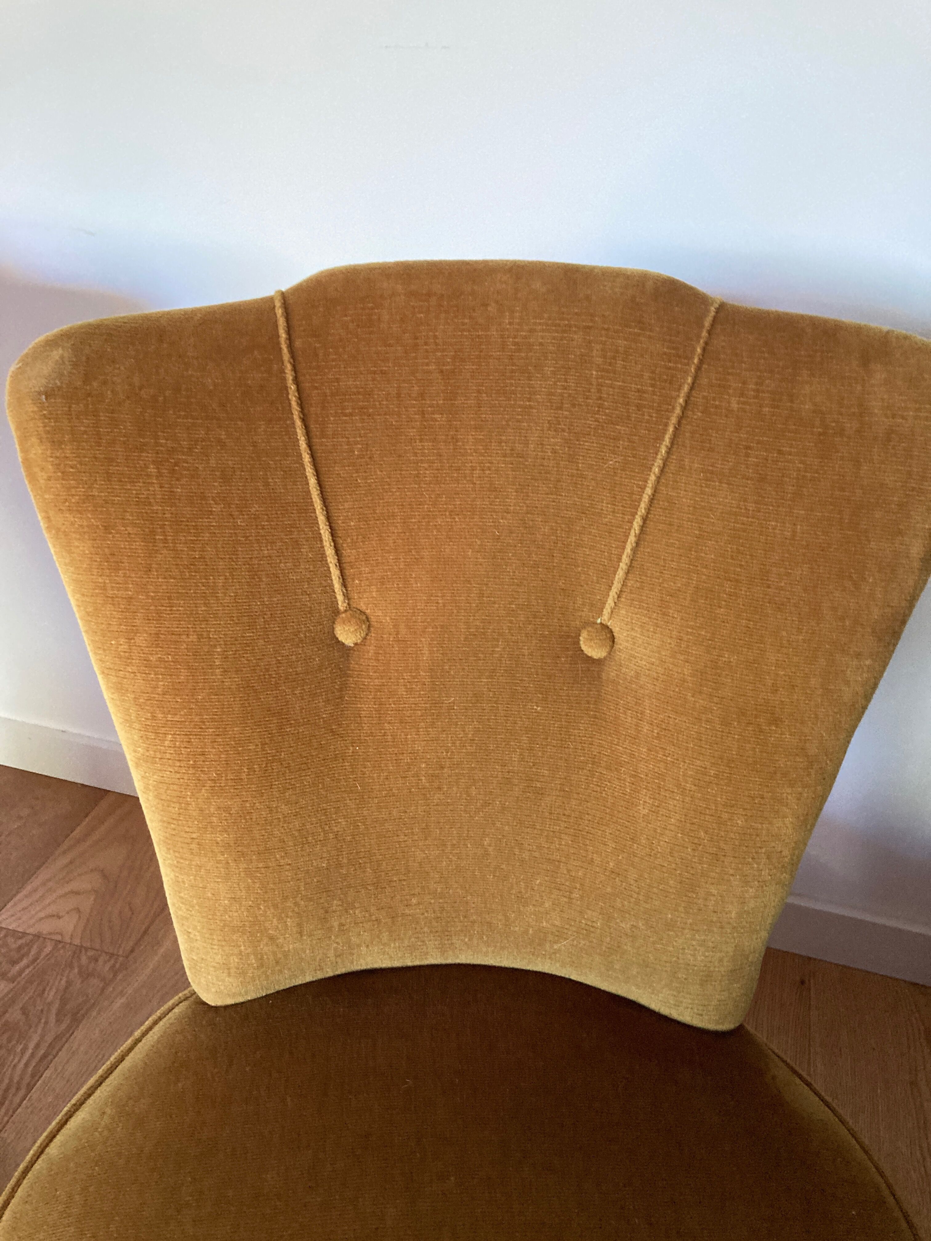 Pair of armchairs toad fringed .