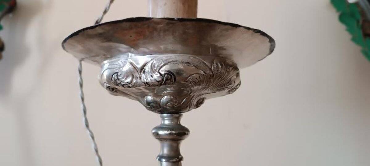Antique Silver Metal Chandelier, Lamp