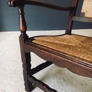 Low Arts & Crafts Oak & Rush Armchair, Belgium 1920s