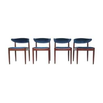 Set of four rosewood and velvet dining chairs by Topform, The Netherlands 1950's