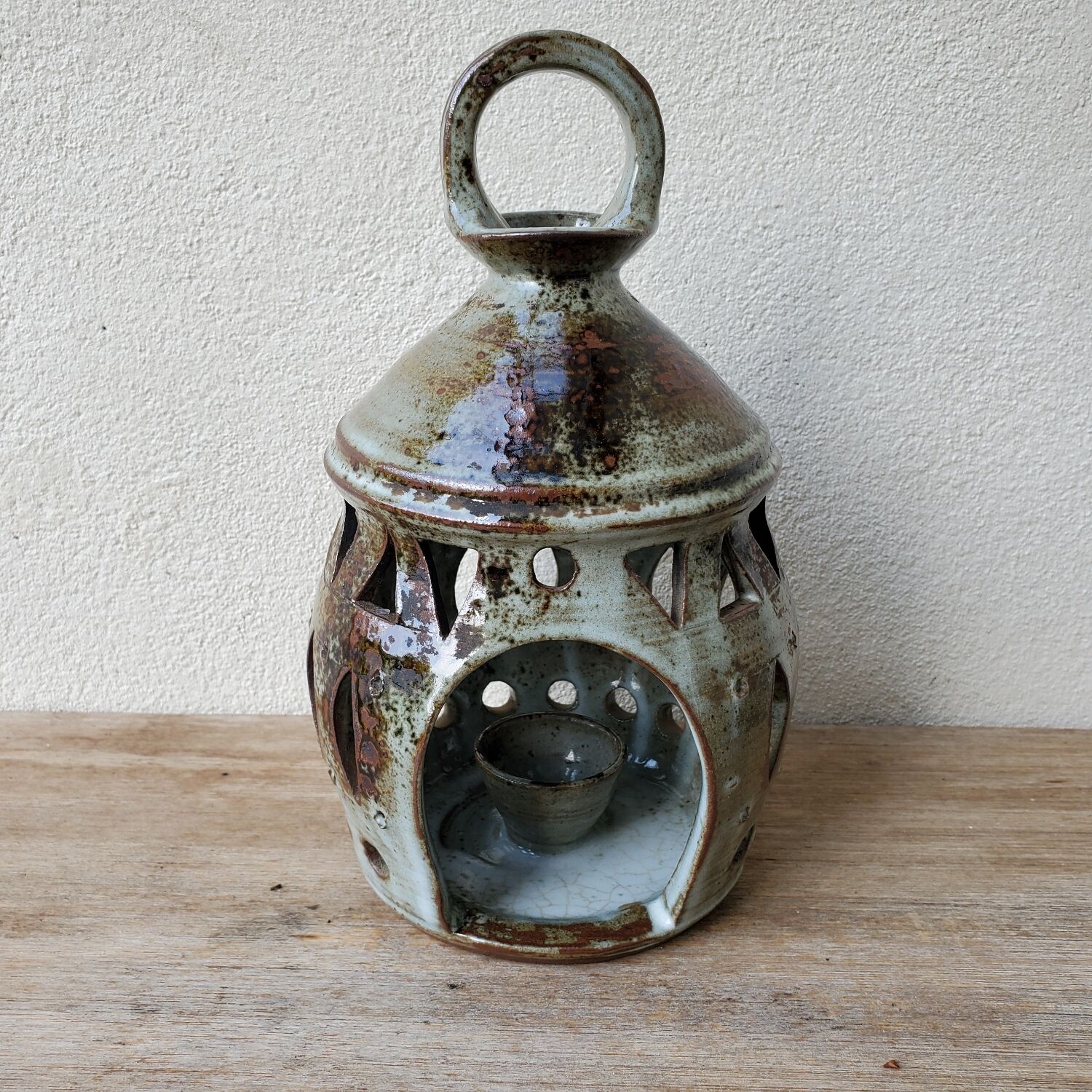 Signed sandstone lantern candle holder