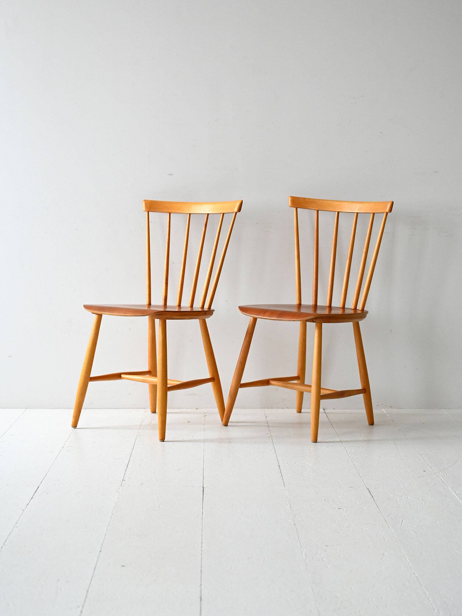 Pair of Scandinavian 1950s/60s beech and teak chairs Pinstol type