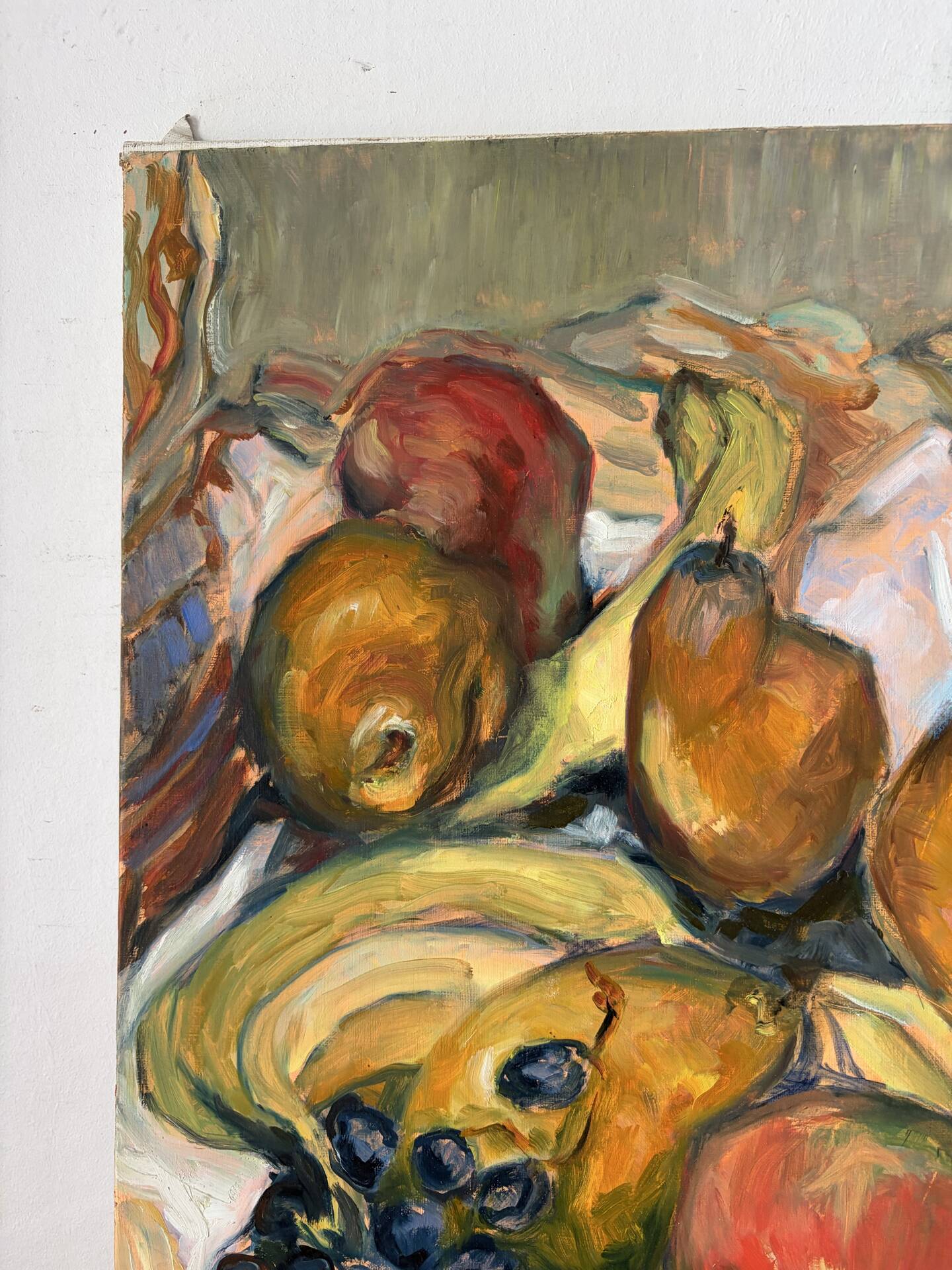 Still life with fruits, oil on canvas signed Pidoux.