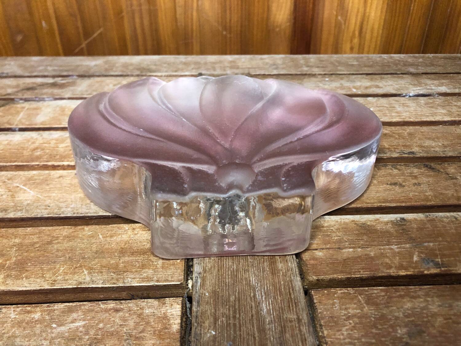 Old soliflore vase lotus shape molded glass pink vintage