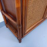Large vintage rattan, wood and cane bookcase from the 70s