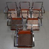 Suite de 6 chaises en métal chromé et feutrine brique 1970