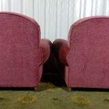 Pair of club chairs in raspberry velvet