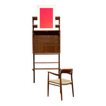 Petite unité murale moderne du milieu du siècle, système Royal avec bureau, Poul Cadovius pour Cado, Danemark, 1950