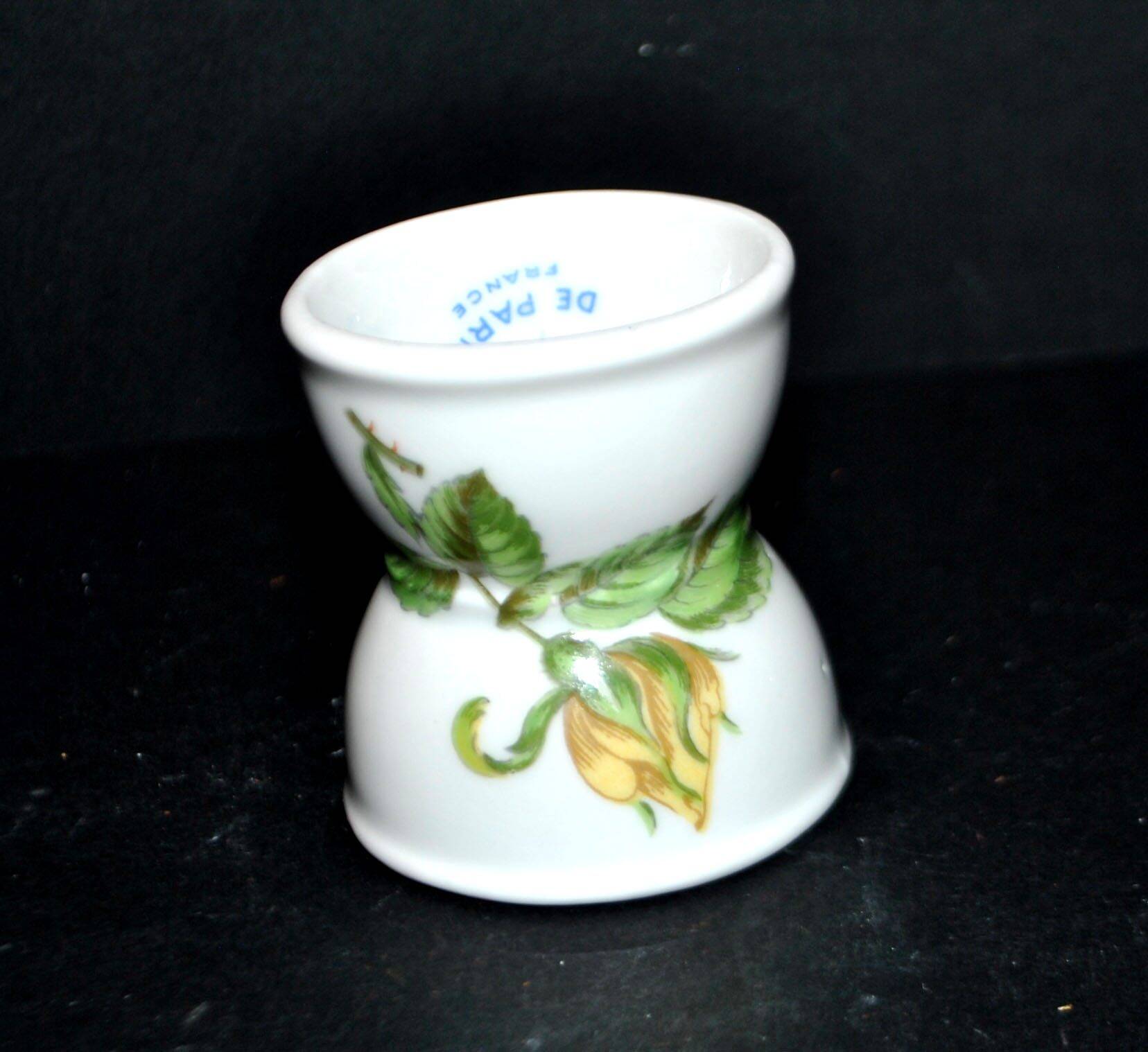 Vintage Paris porcelain egg cup with yellow flower decor