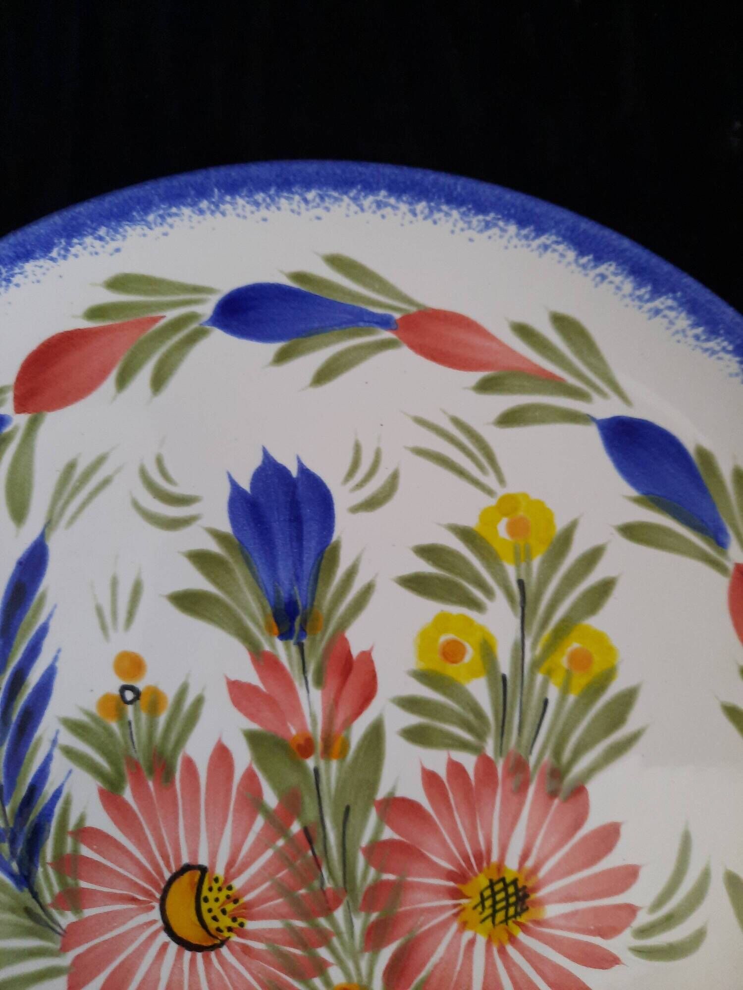 Ancienne assiette plate faïence hb quimper peint main décor floral