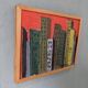 Mid-Century Modern Swedish "Skyline" Vintage Framed Cityscape Oil Painting