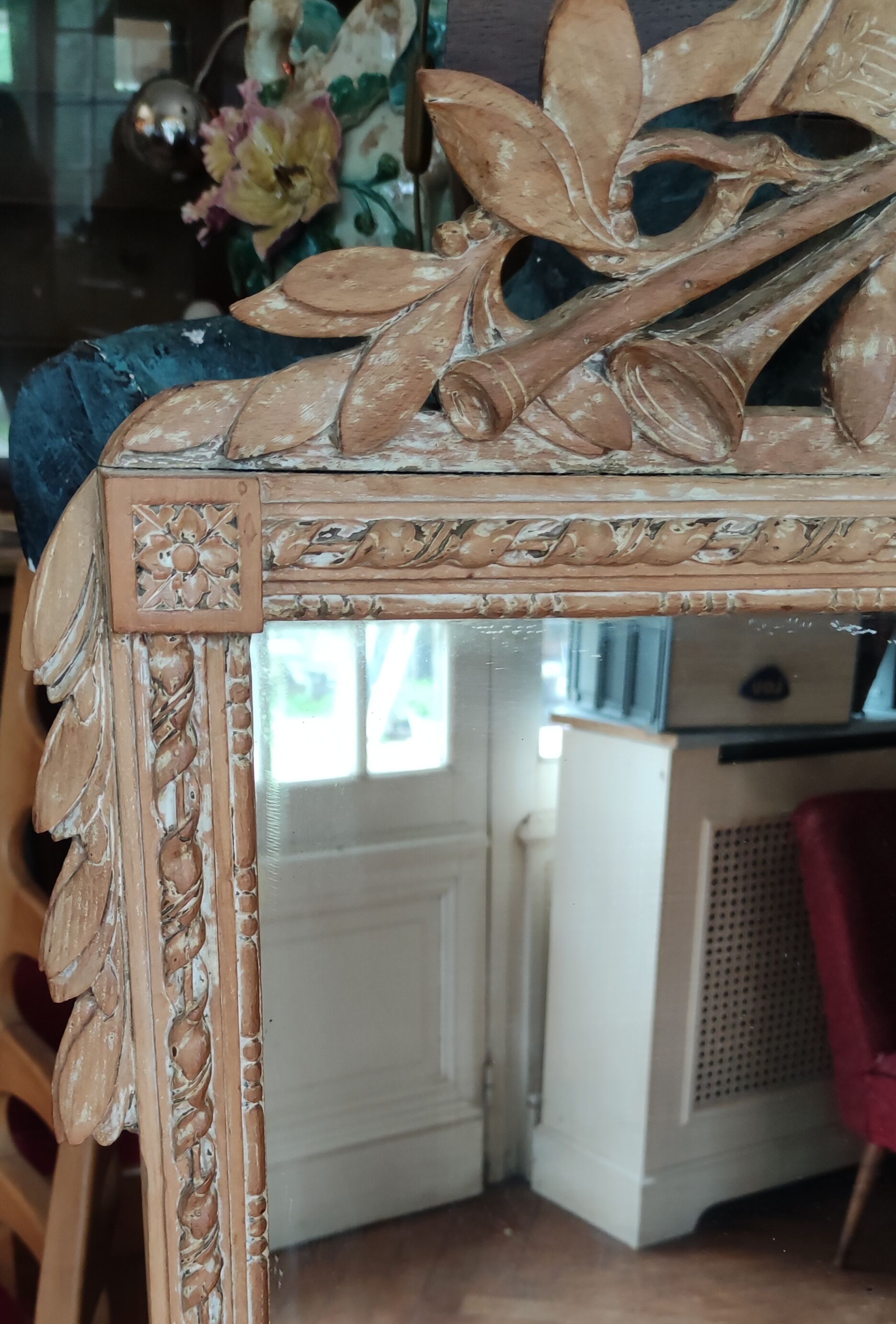 Old mirror wood decoration knot partition