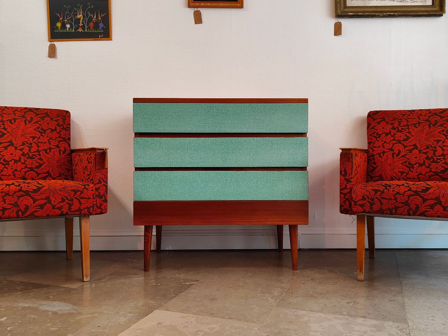 Commode Tchèque bois et formica vert d'eau