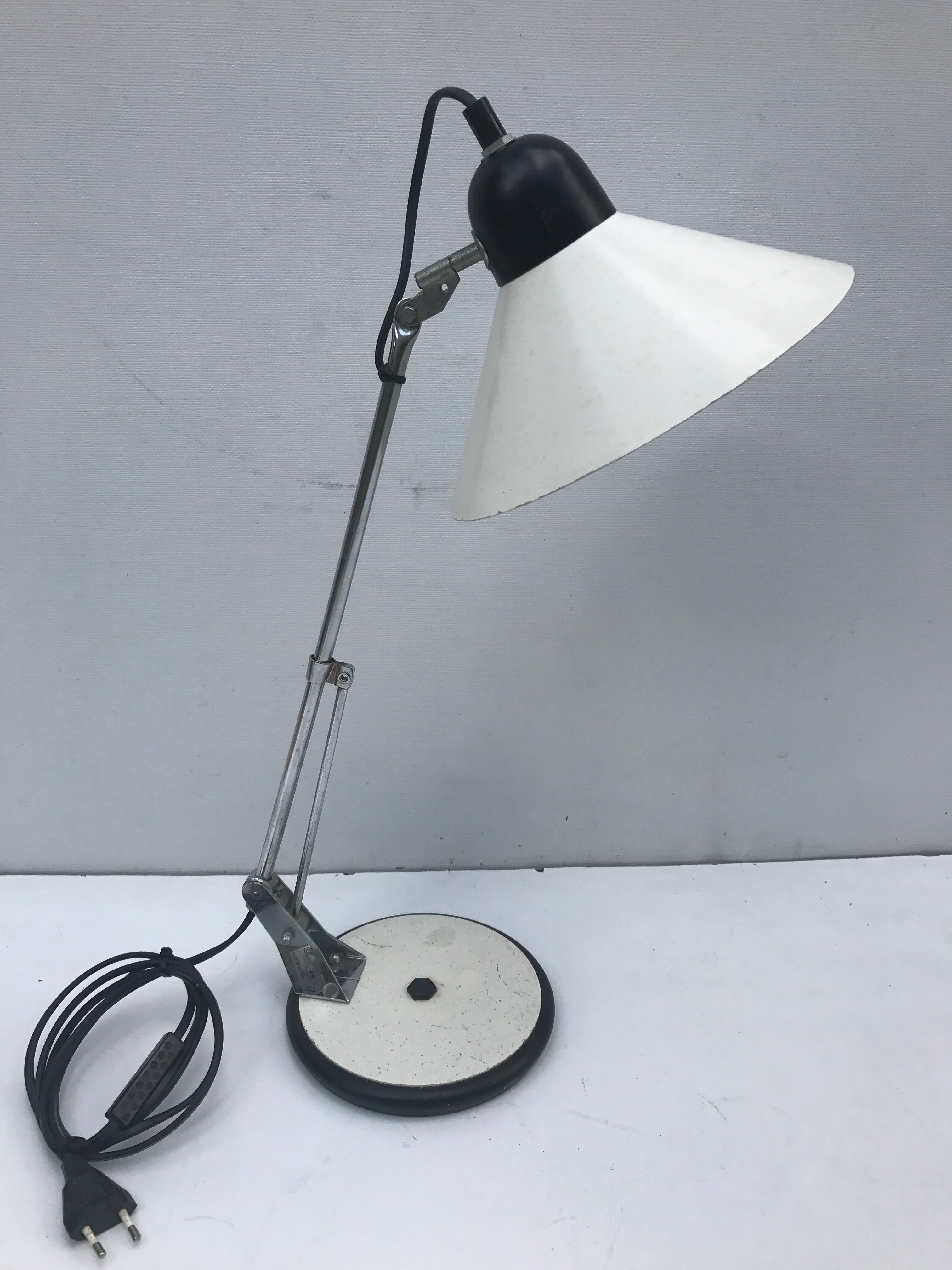 Table Aluminor lamp adjustable white metal and chrome vintage